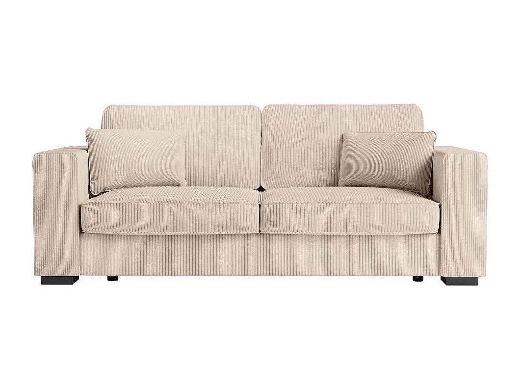 Canapé droit fixe 3 places Belami en velours côtelé - Beige - L231 x P93 x H86cm - Loungitude