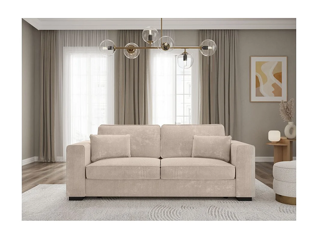Canapé droit fixe 3 places Belami en velours côtelé - Beige - L231 x P93 x H86cm - Loungitude