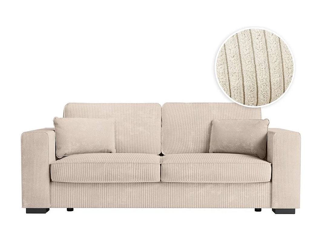 Canapé droit fixe 3 places Belami en velours côtelé - Beige - L231 x P93 x H86cm - Loungitude