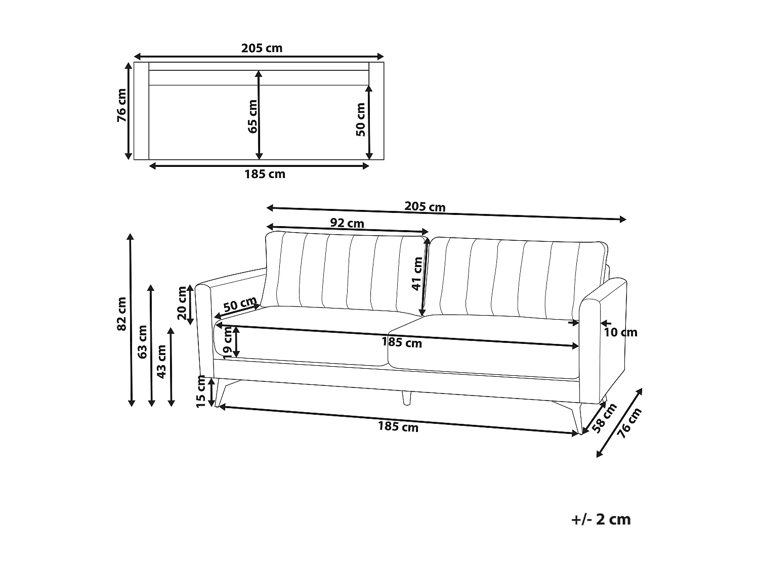 Sofa MALA Stoff Hellbraun 3-Sitzer
