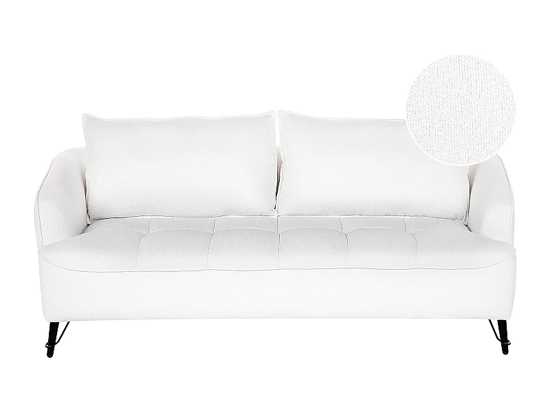 3-Sitzer Sofa Bouclé weiß gesteppt mit Armlehnen lose Rückenkissen modern Hobro