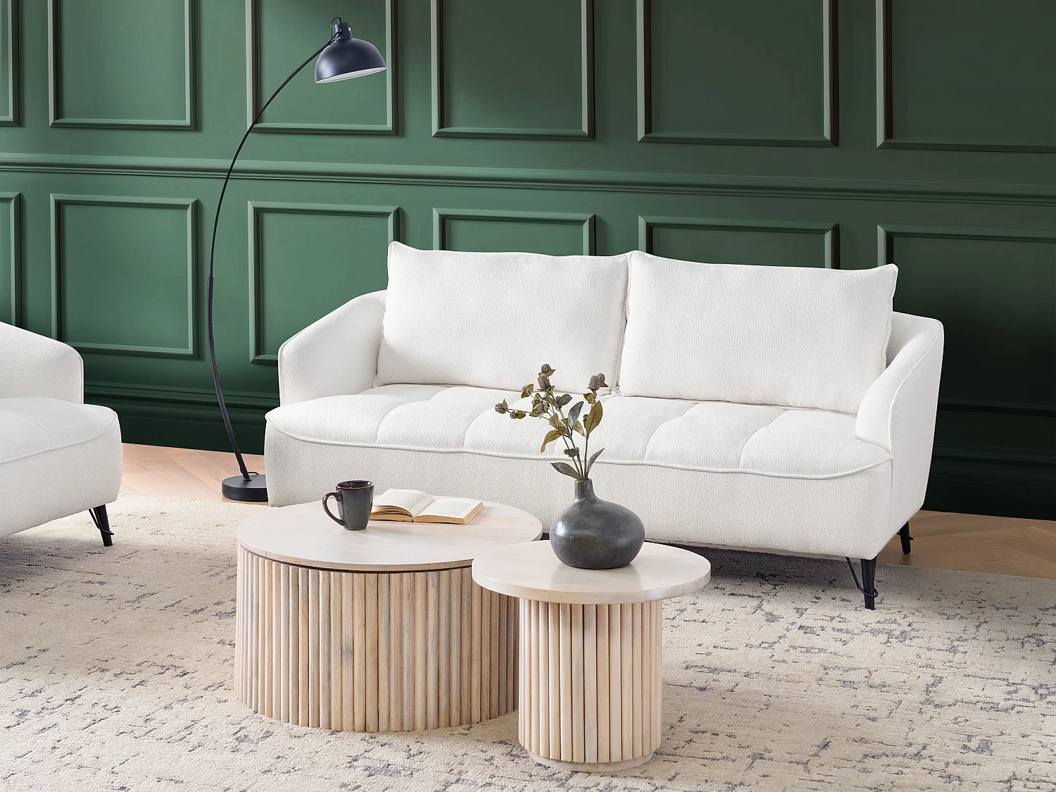 Bank HOBRO Bouclé Wit 3-zitter