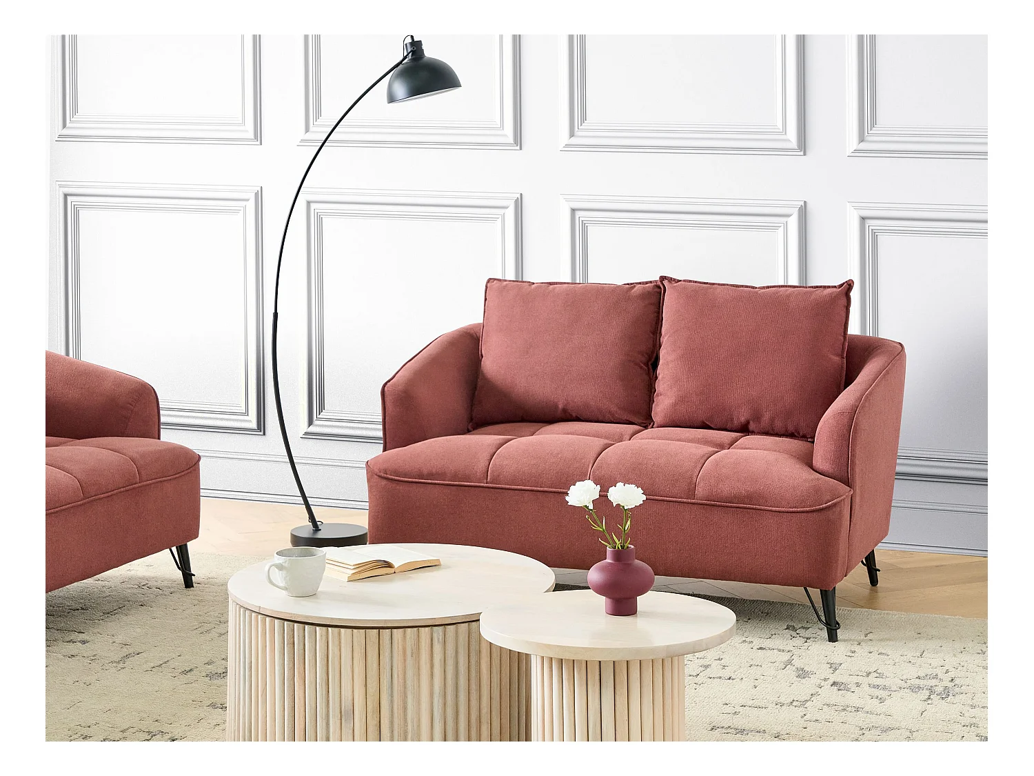 Sofa HOBRO Stoff Burgunderrot 2-Sitzer