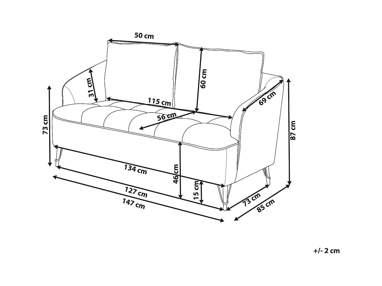 Sofá HOBRO Tela Borgoña 2 plazas