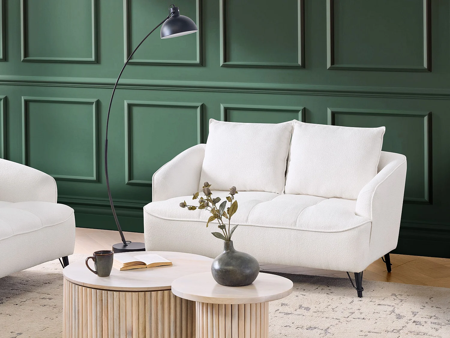 Sofá HOBRO Bouclé Branco 2 lugares