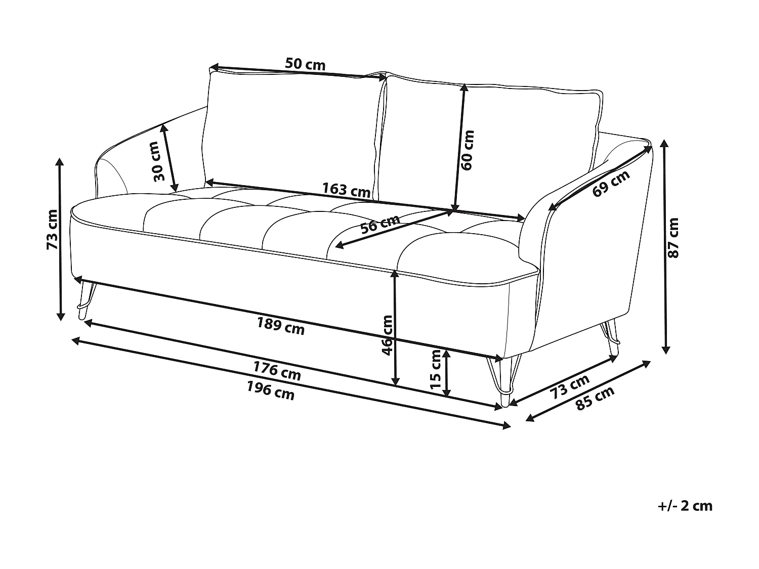 3-Sitzer Sofa Stoff rot gesteppt mit Armlehnen lose Rückenkissen modern Hobro