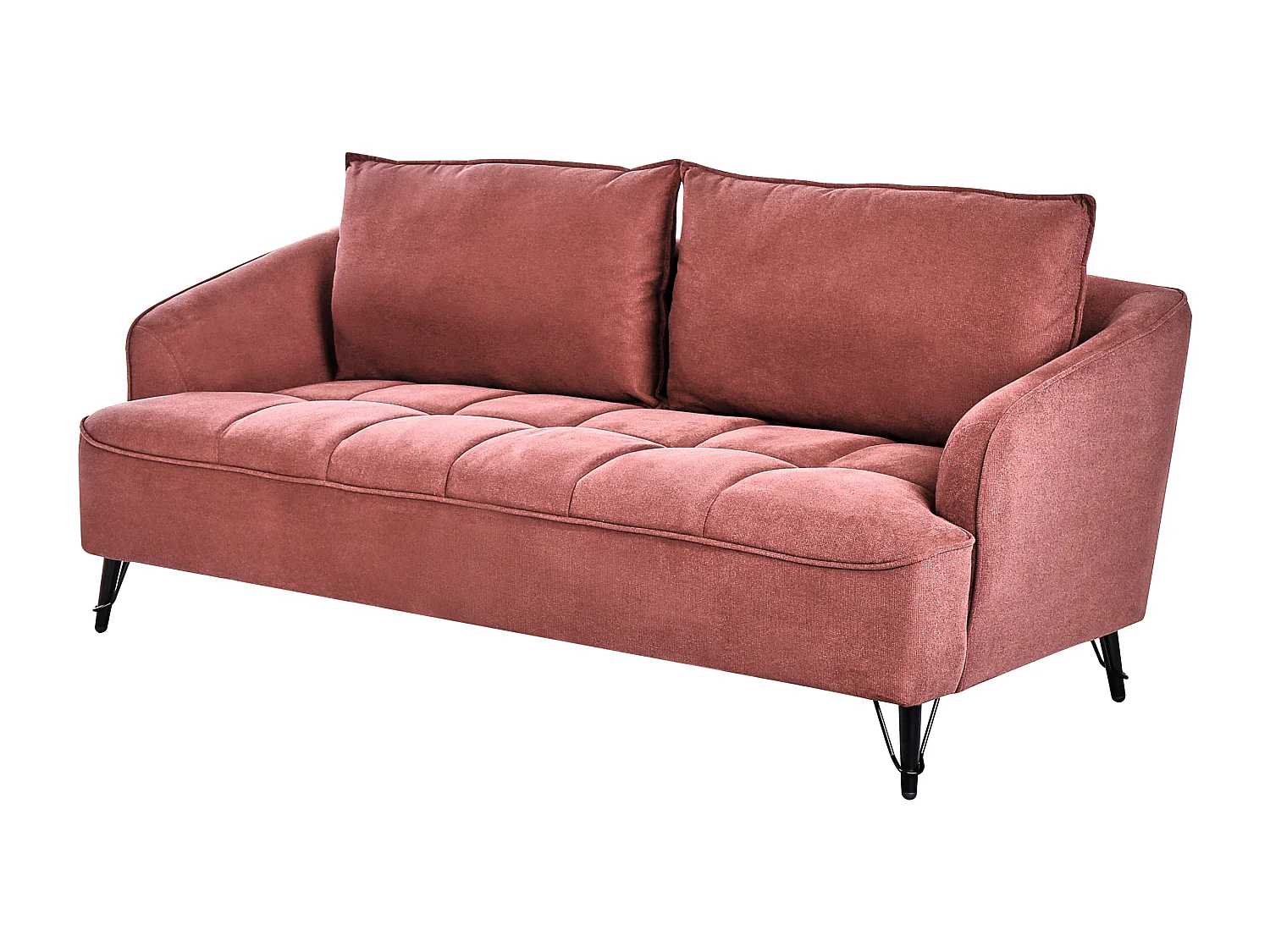 3-Sitzer Sofa Stoff rot gesteppt mit Armlehnen lose Rückenkissen modern Hobro
