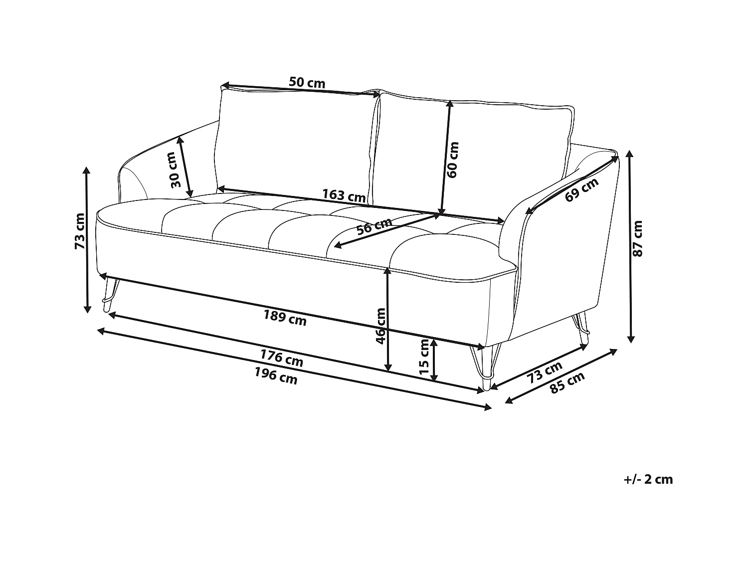 Sofá HOBRO Tela Borgoña 3 plazas