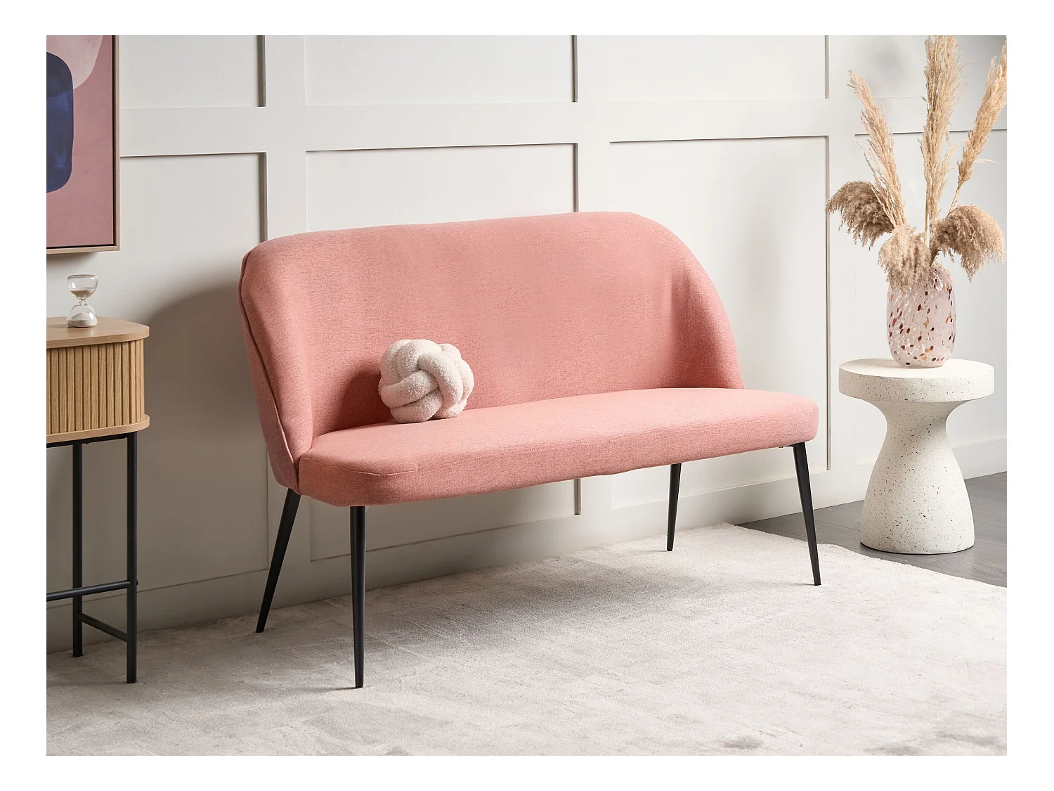 Modernes 2-Sitzer Küchensofa Stoff rosa Metallbeine schwarz Osby