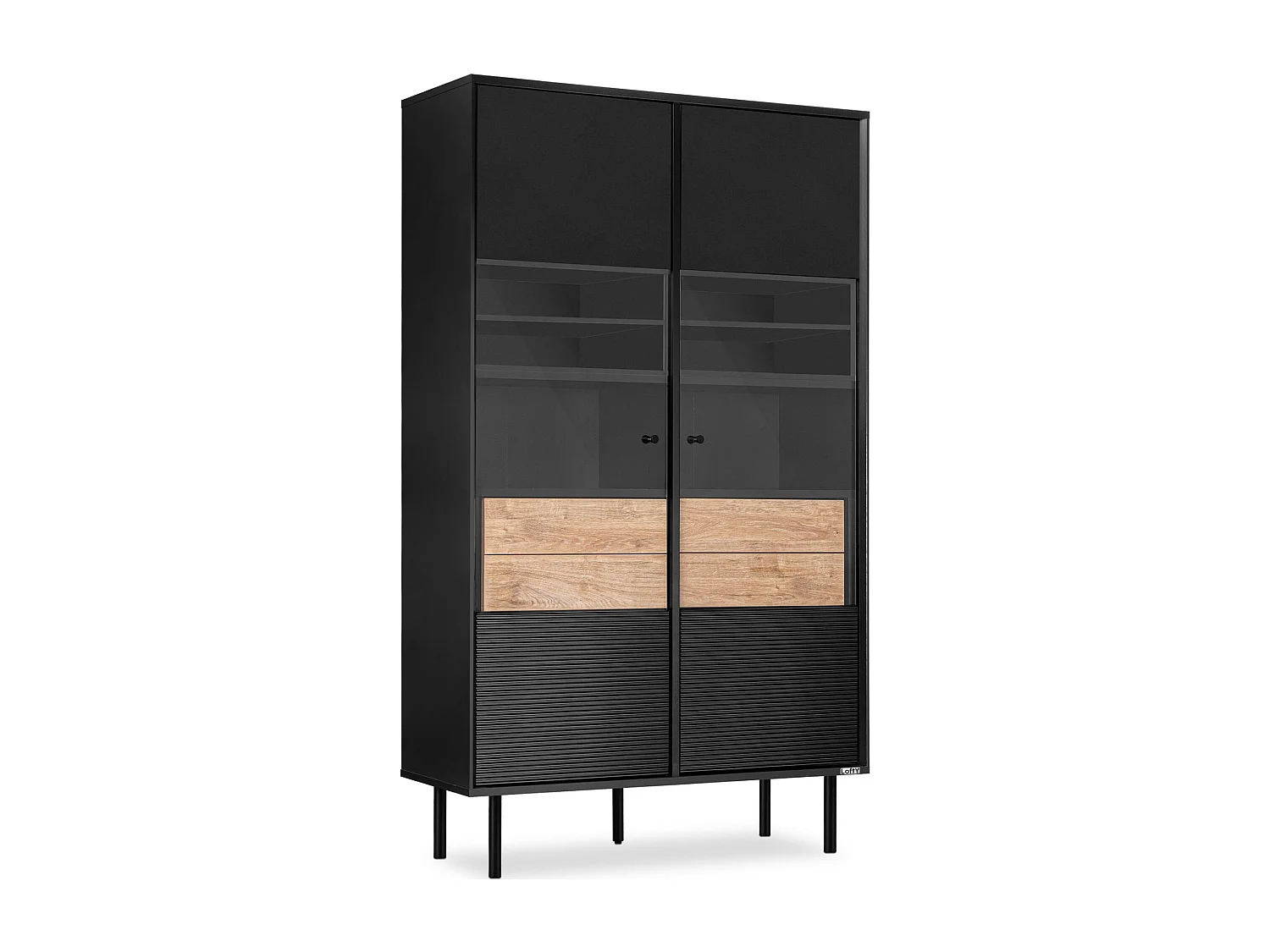 Vitrinenschränk  TV/HiFi-Einlage - schwarz / Eiche natur - LOFTY