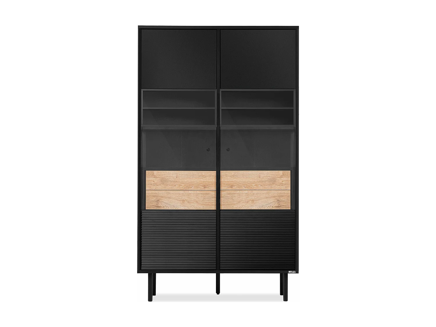 Vitrinenschränk  TV/HiFi-Einlage - schwarz / Eiche natur - LOFTY