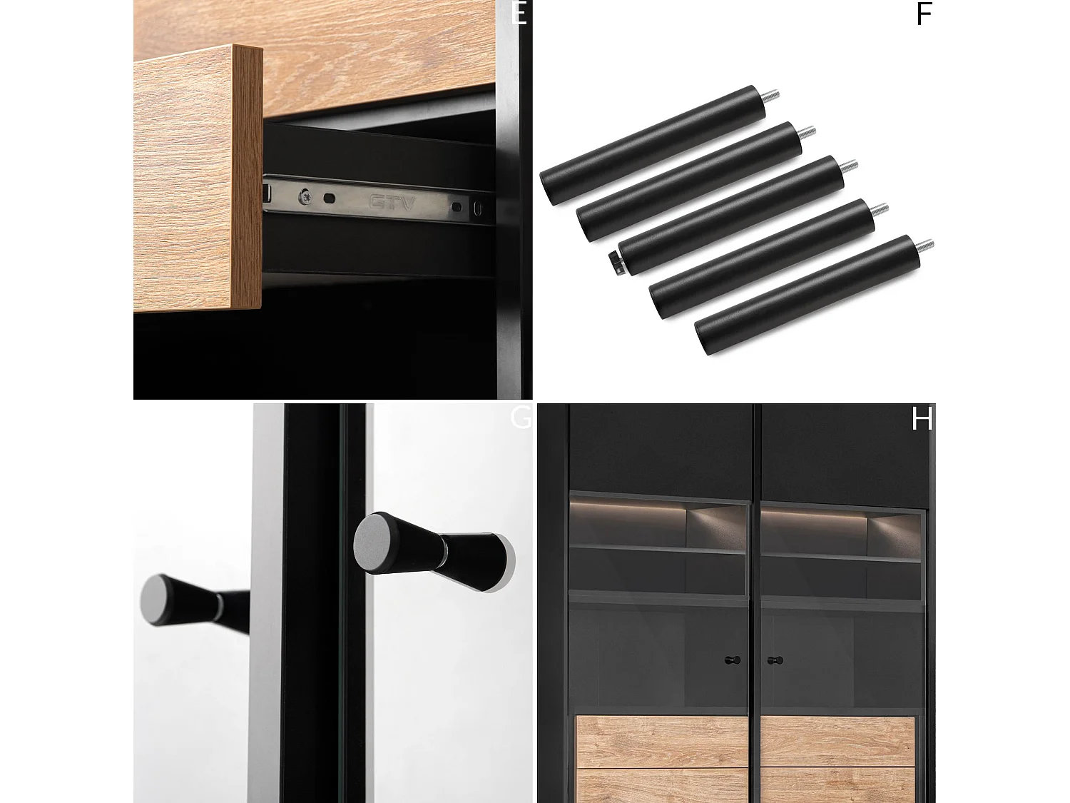 Vitrinenschränk  TV/HiFi-Einlage - schwarz / Eiche natur - LOFTY