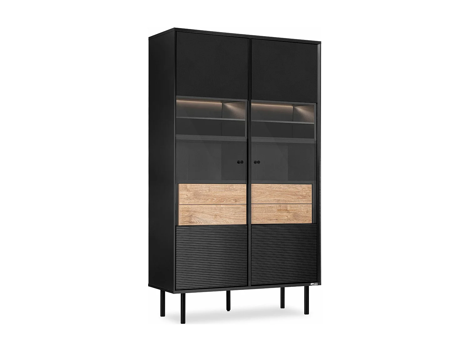 Vitrinenschränk  TV/HiFi-Einlage - schwarz / Eiche natur - LOFTY