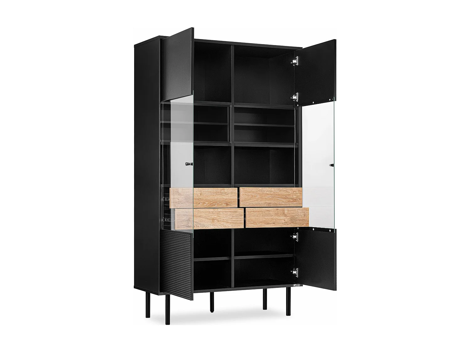 Vitrinenschränk  TV/HiFi-Einlage - schwarz / Eiche natur - LOFTY