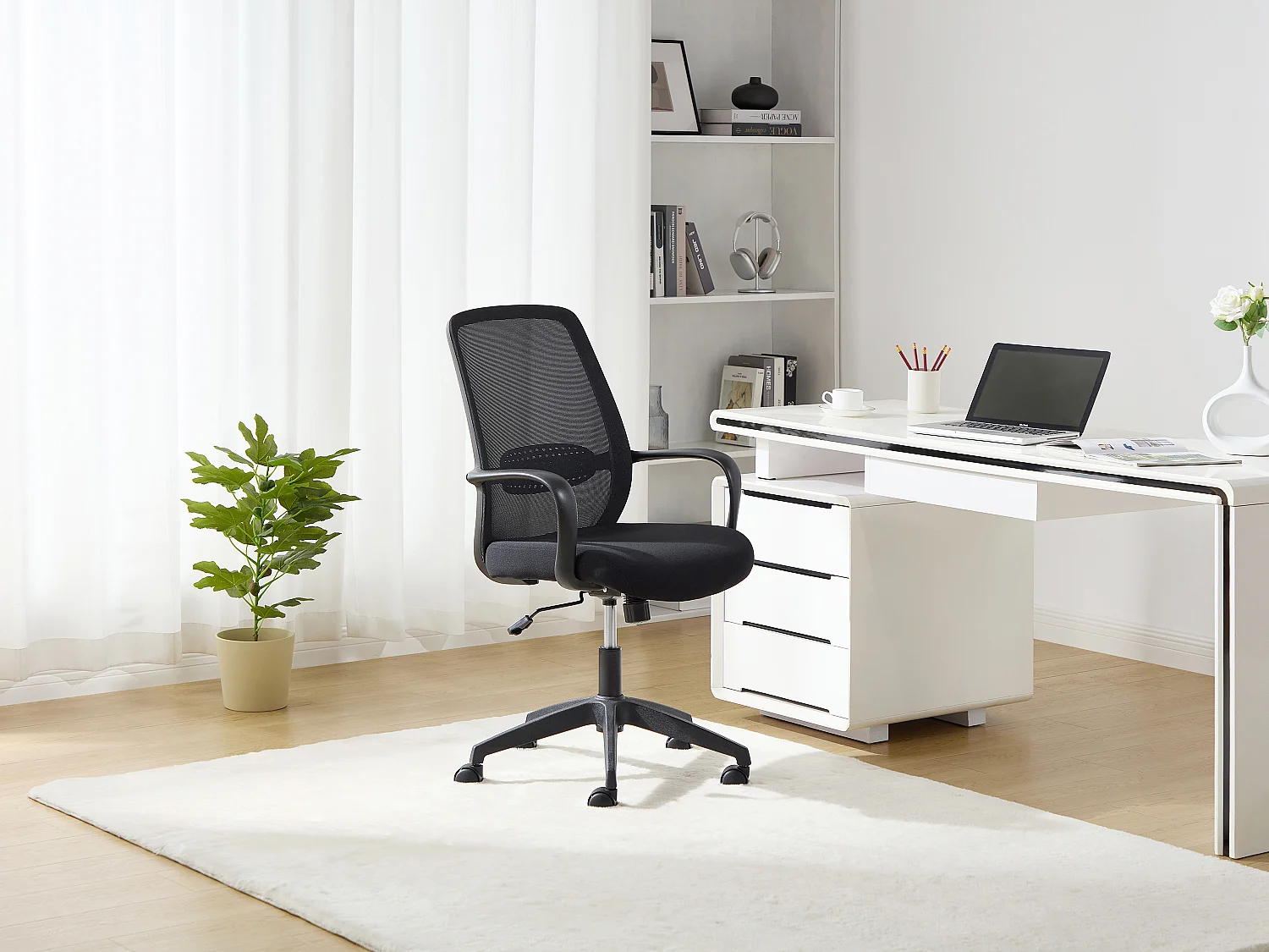 Chaise de bureau - Tissu - Noir - VATISTA