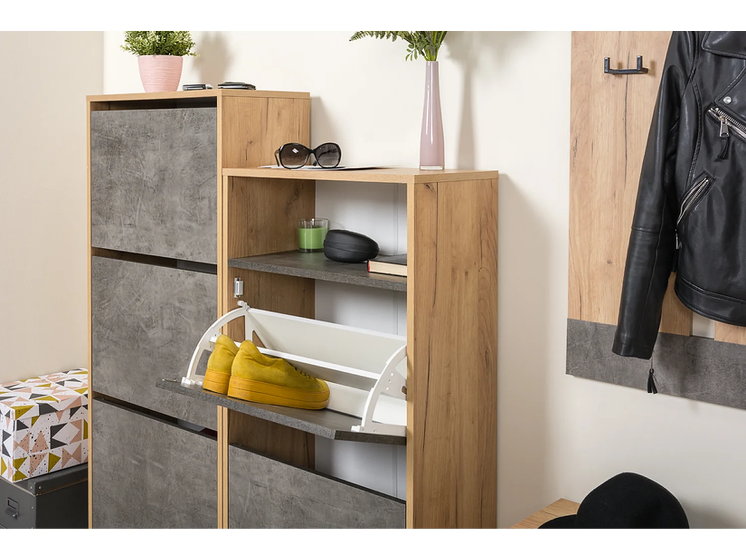 Furnilux Schuhschrank - Braun Grau - 2 Türen