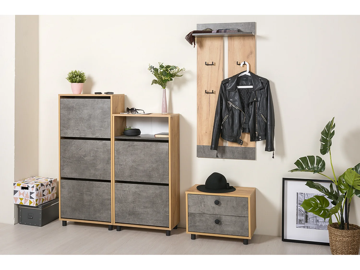 Furnilux Schuhschrank - Braun Grau - 2 Türen