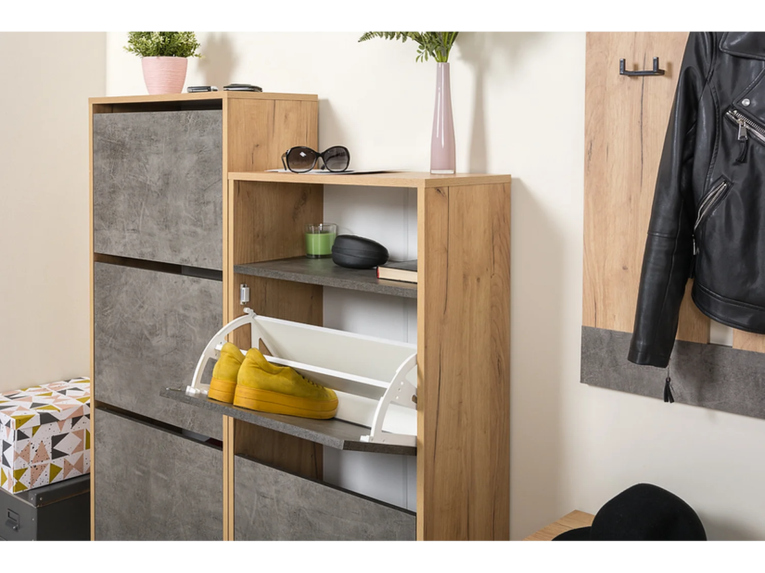 Furnilux Schuhschrank - Braun Grau - 2 Türen