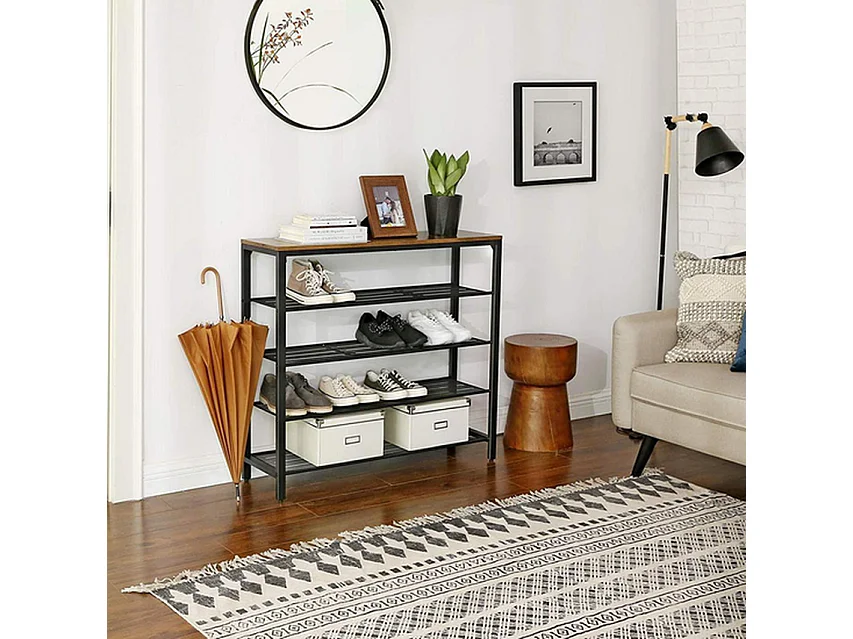 Schuhregal Furnilux - Metall und Holz - Industriedesign - Braun und Schwarz