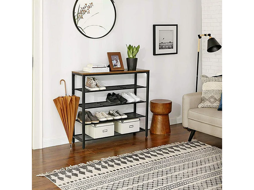 Schoenenrek Furnilux - Metaal en Hout - Industrieel Design - Bruin en Zwart