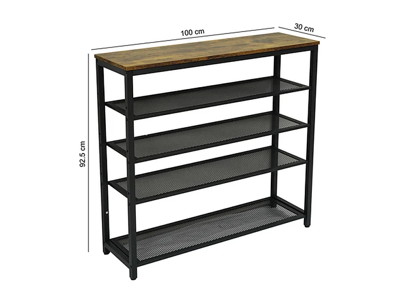 Schoenenrek Furnilux - Metaal en Hout - Industrieel Design - Bruin en Zwart