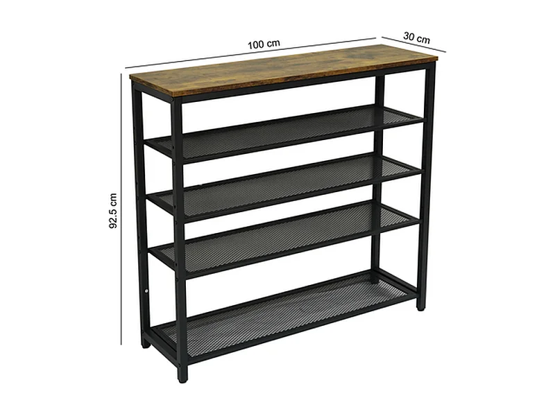 Schoenenrek Furnilux - Metaal en Hout - Industrieel Design - Bruin en Zwart