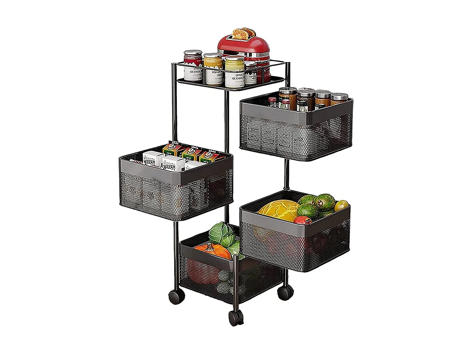 Étagère de cuisine Furnilux - Noir - 28 x 28 x 77 cm - 4 paniers