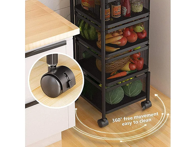 Étagère de cuisine Furnilux - Noir - 28 x 28 x 77 cm - 4 paniers