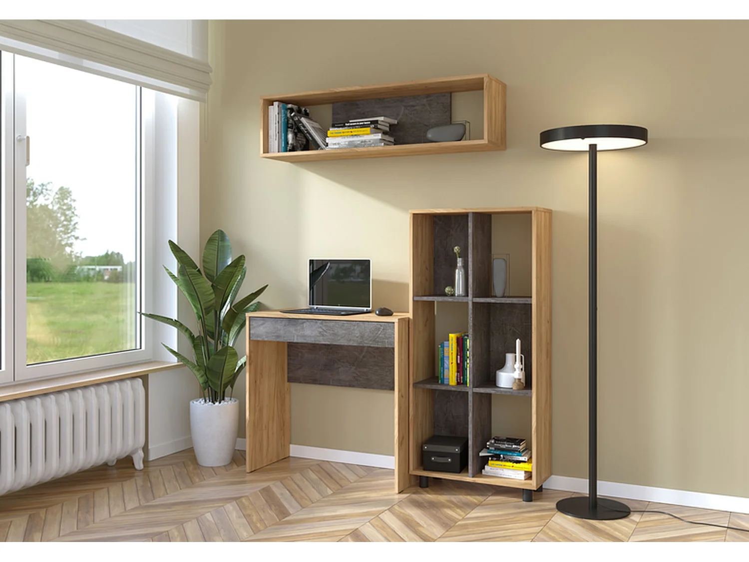 Bücherregal Furnilux - Braun Grau - Wandbefestigung