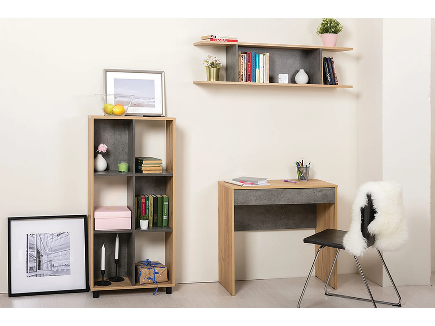 Wandplank Furnilux - Eikenhout 60 cm - Bruin/Grijs