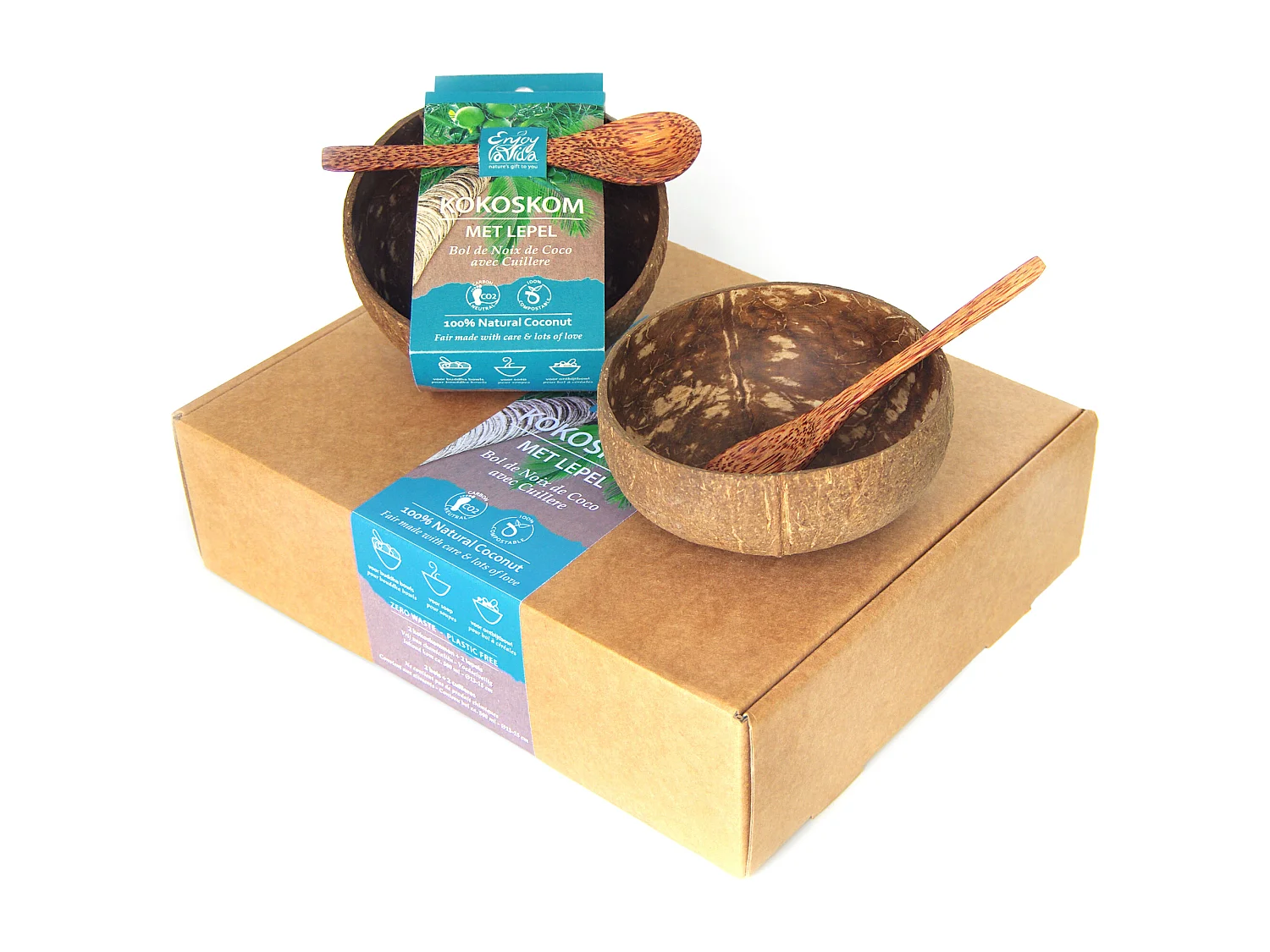 Kokoskommen - Set van 2 - Bruin - Handgemaakt en Duurzaam