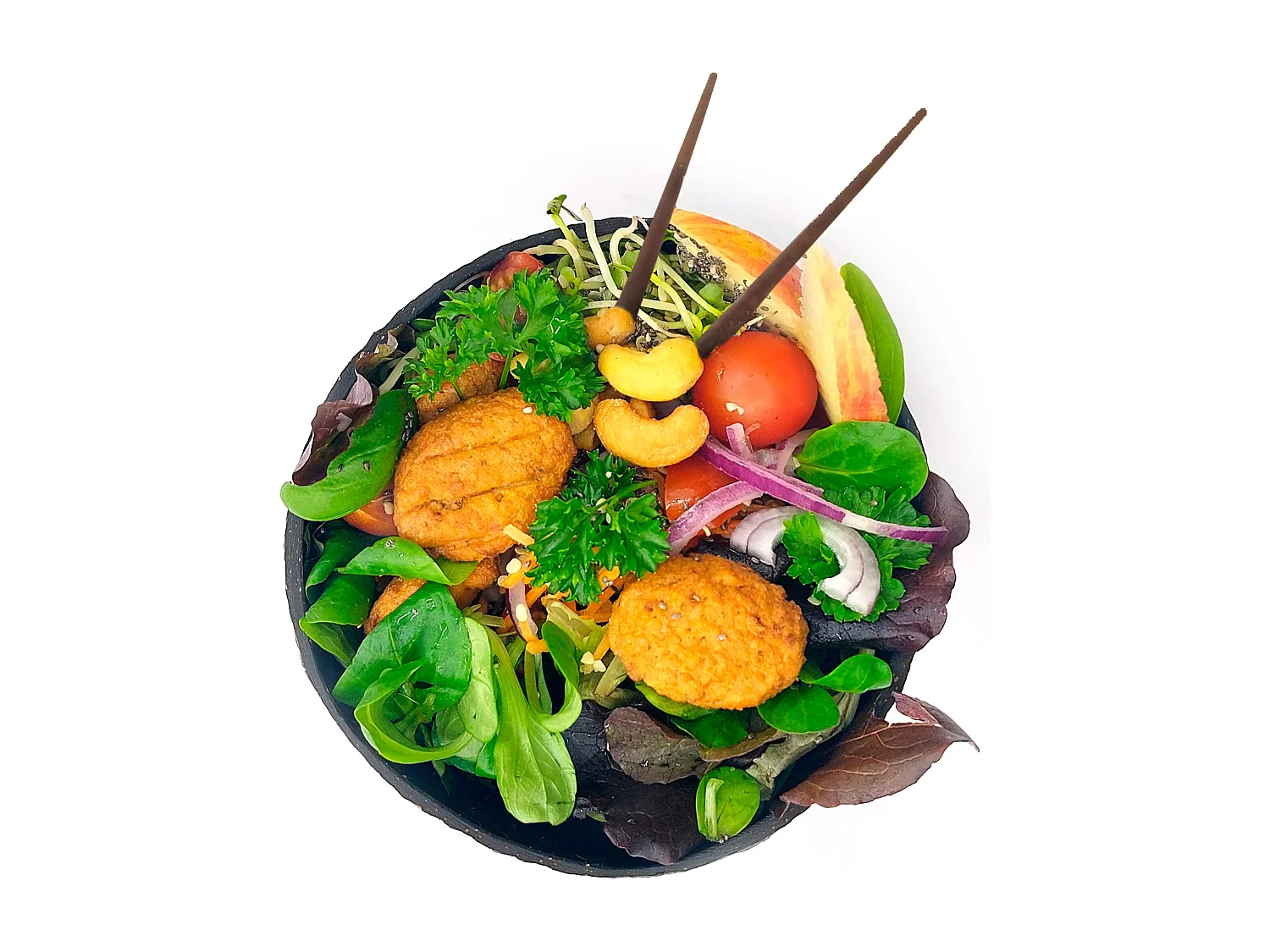 Kokoskommen met Eetstokjes - Bruin - Handgemaakt Zero Waste Set van 2