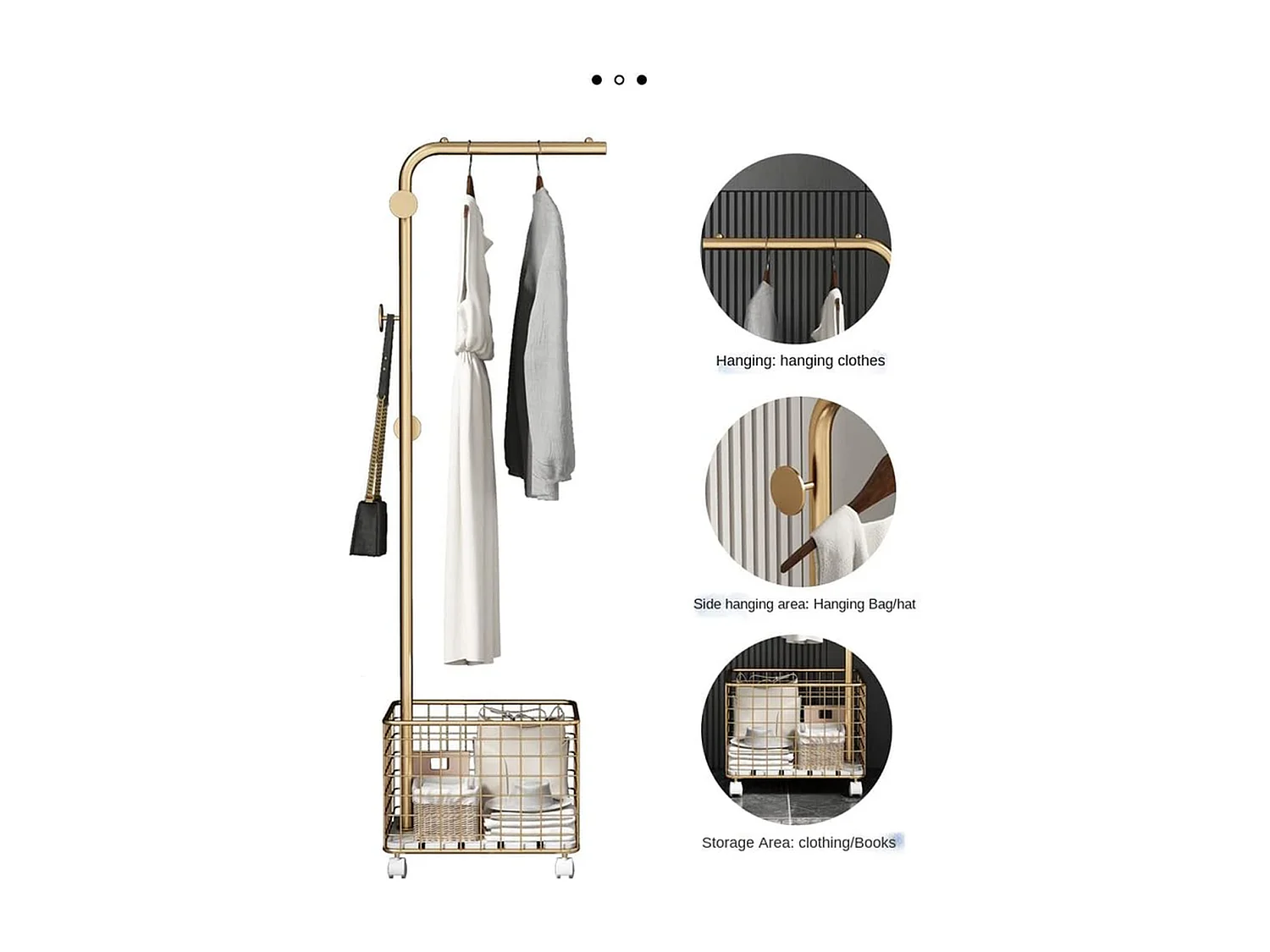 Kapstok Metalen - Goud - Met Opbergmand en Antislip Haken