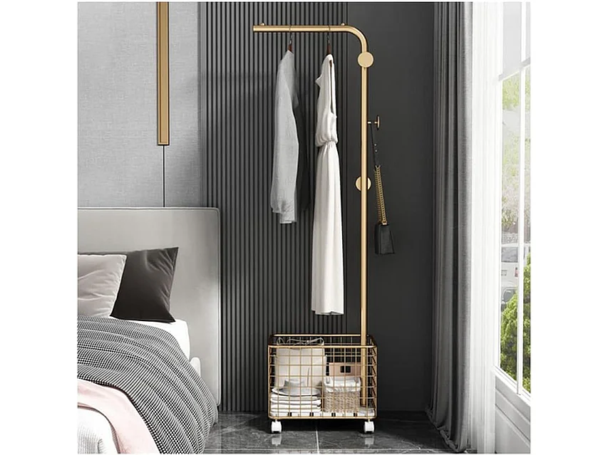 Kapstok Metalen - Goud - Met Opbergmand en Antislip Haken