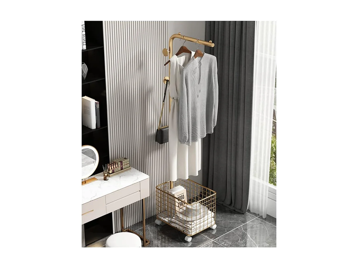 Kapstok Metalen - Goud - Met Opbergmand en Antislip Haken