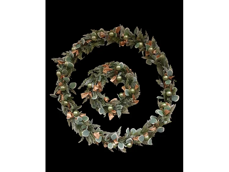 Couronne de Noël - Genévrier Ø 40 cm - Nœuds dorés Boules vertes