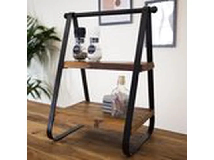 Échelle décorative - Bois massif et métal - Marron noir - 2 étagères