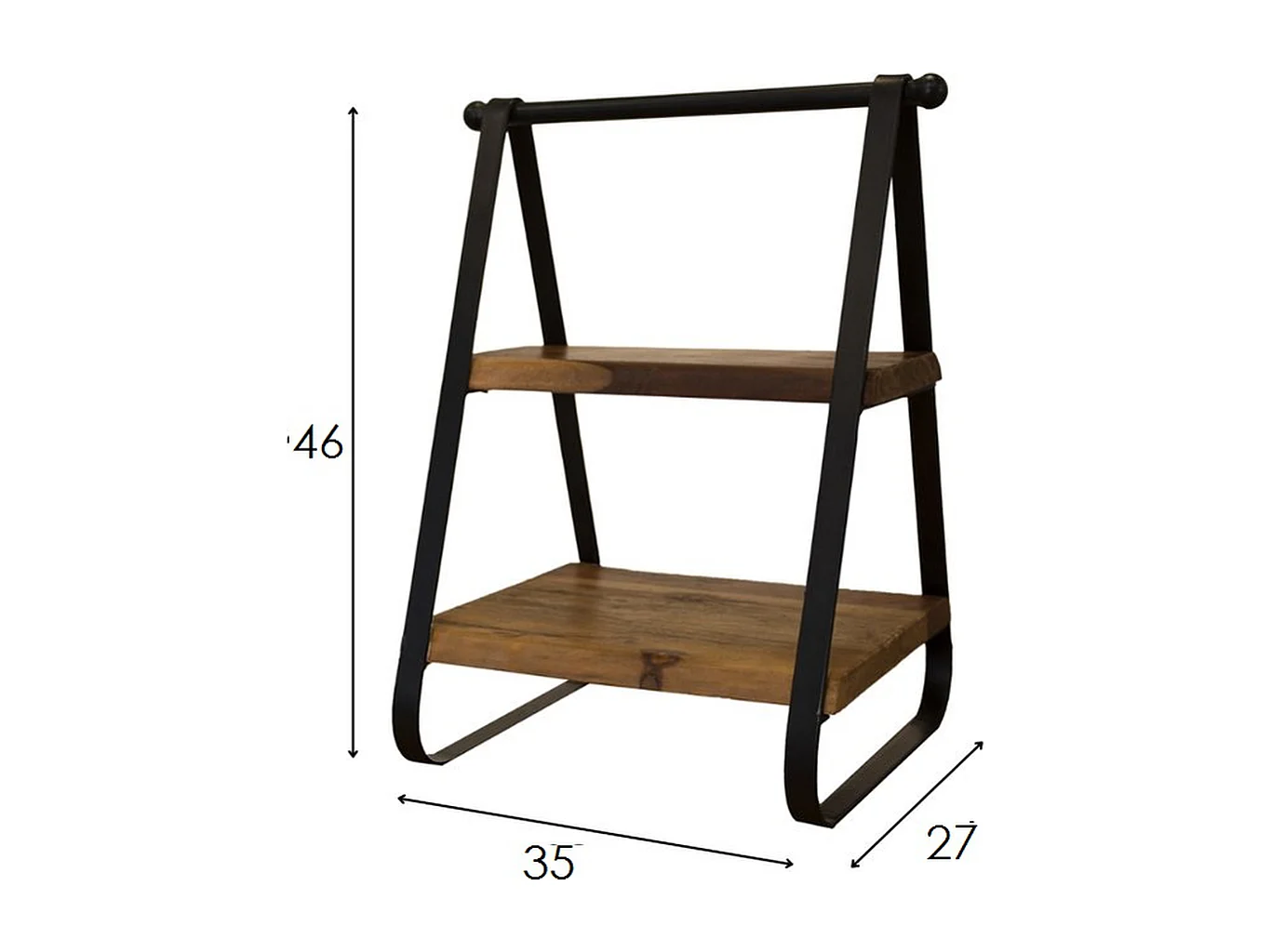 Échelle décorative - Bois massif et métal - Marron noir - 2 étagères