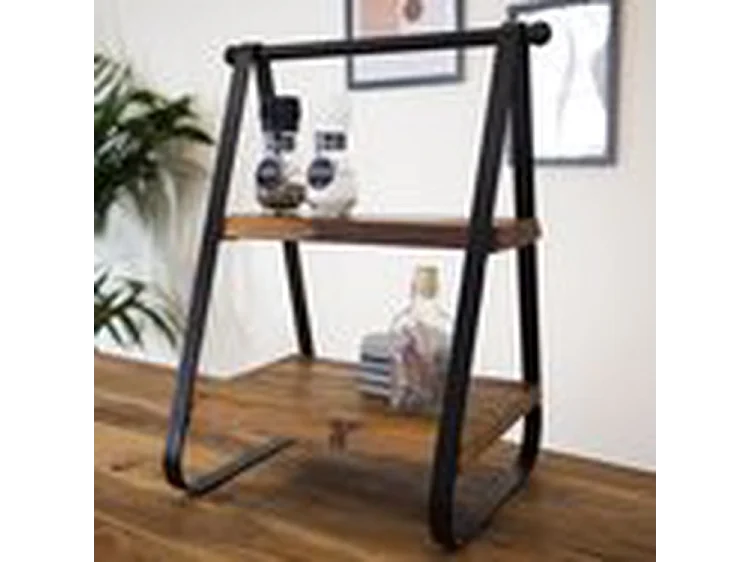 Dekorative Leiter - Massivholz und Metall - Braun/Schwarz - 2 Ablagen