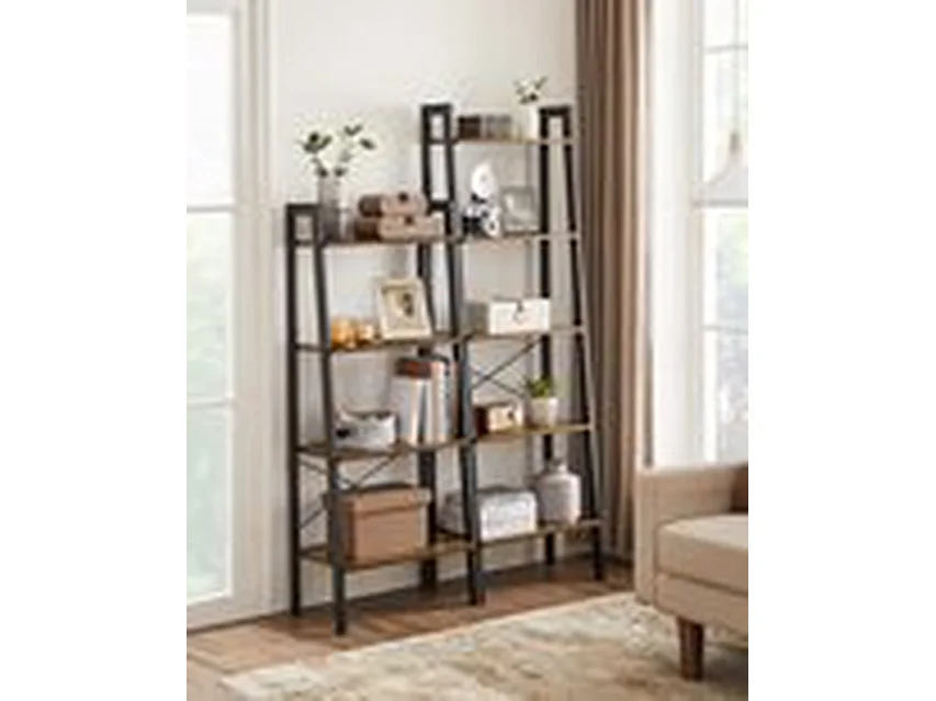 Bibliothèque Furnilux - Acier et MDF Noir/Brun 34x56x138 cm - Rangement multifonctionnel