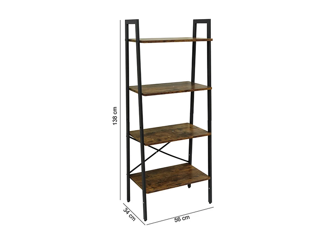Furnilux Bücherregal - Schwarzbraun 34x56x138 cm - Stahl und MDF