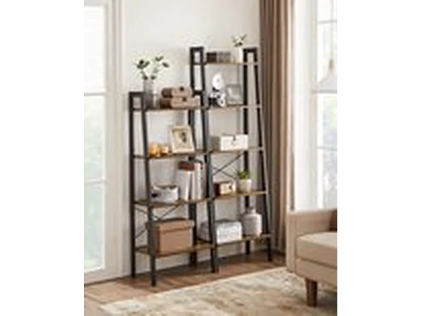 Furnilux Bücherregal - Schwarzbraun 34x56x138 cm - Stahl und MDF