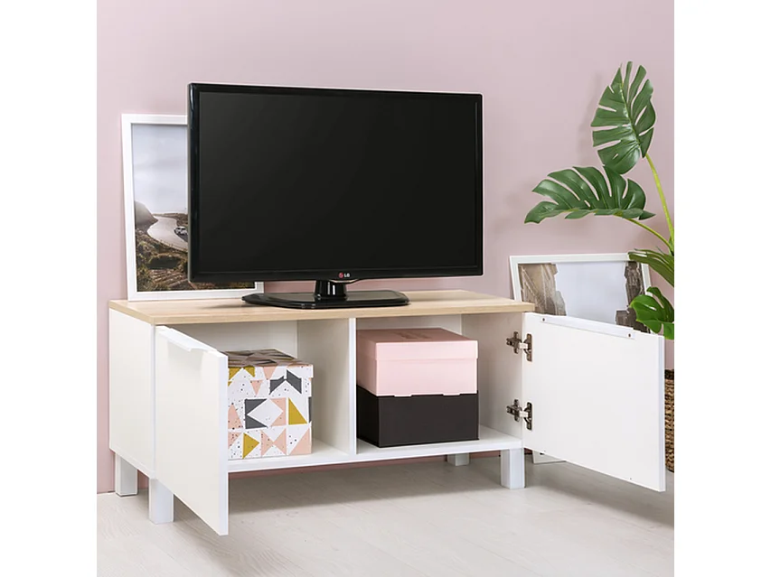 Meuble TV Furnilux - Blanc Beige - Design moderne