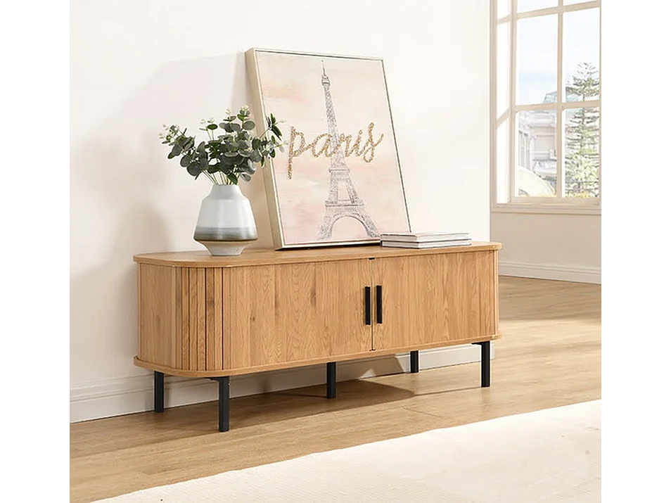 TV-Möbel Stockholm - Eiche hell 120x40x45 cm - skandinavisches Design mit Schiebetüren