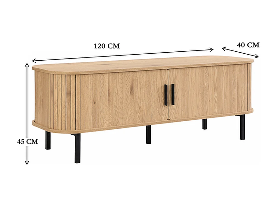 TV-Möbel Stockholm - Eiche hell 120x40x45 cm - skandinavisches Design mit Schiebetüren