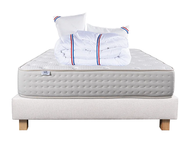 Ensemble Matelas 160x200 cm, Purlux, 26 cm + sommier beige + 2 oreillers + couette