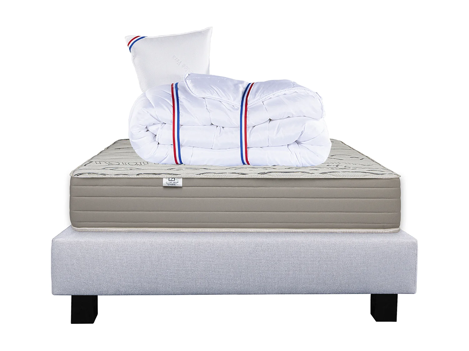 Ensemble Matelas 90x190 cm, Organic Cotton, 24 cm + sommier gris + oreiller + couette