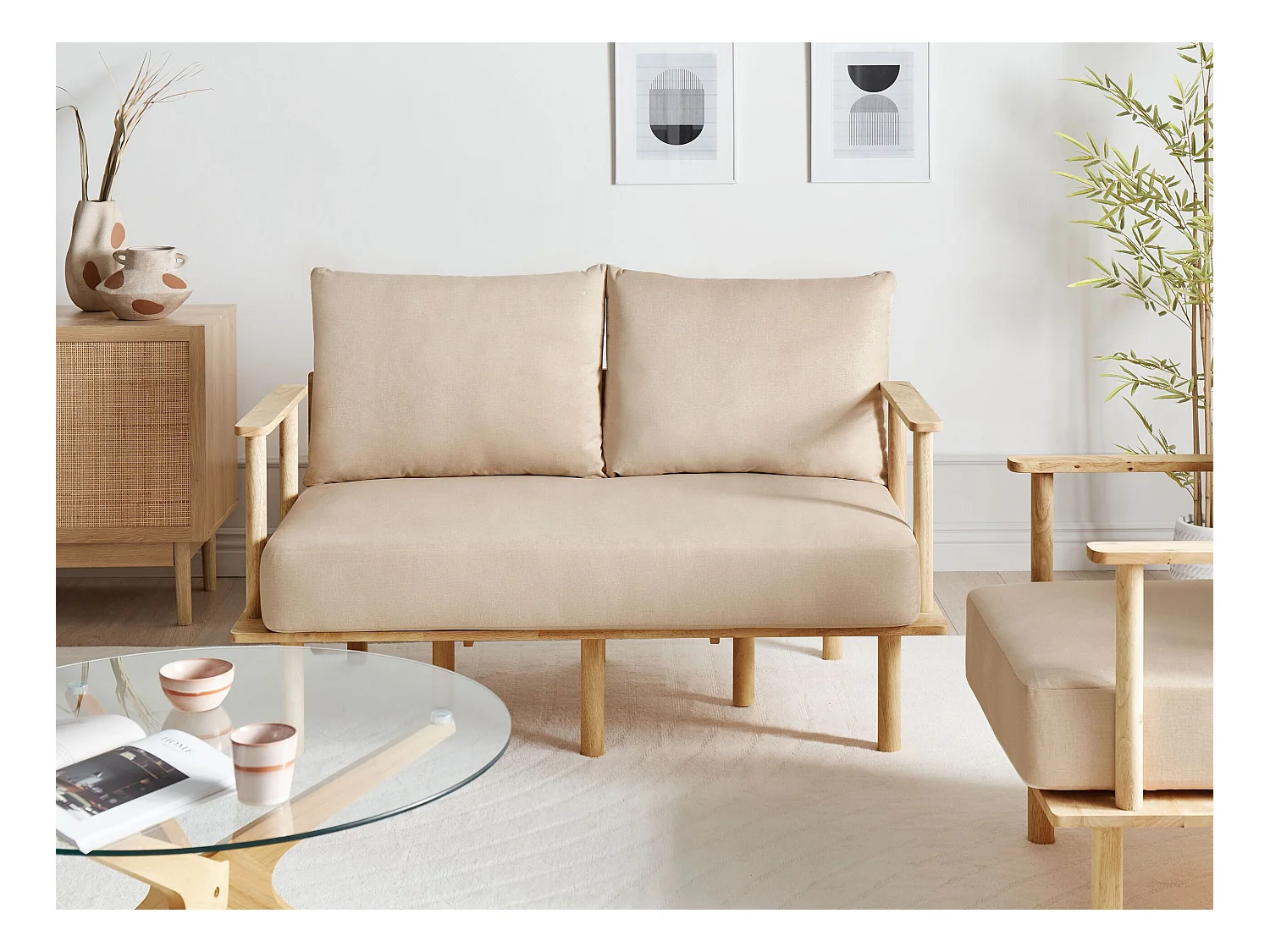 Canapé 2 places ASKER Tissu Beige sable