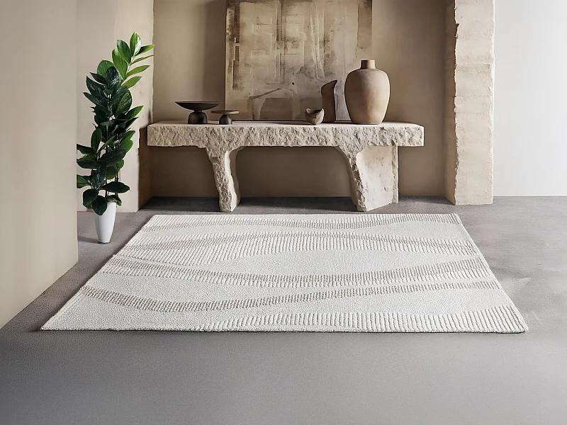 Tapijt met reliëf van 100% handgetufte wol - 160 x 230 cm - Ivoorwit - SIRELIA