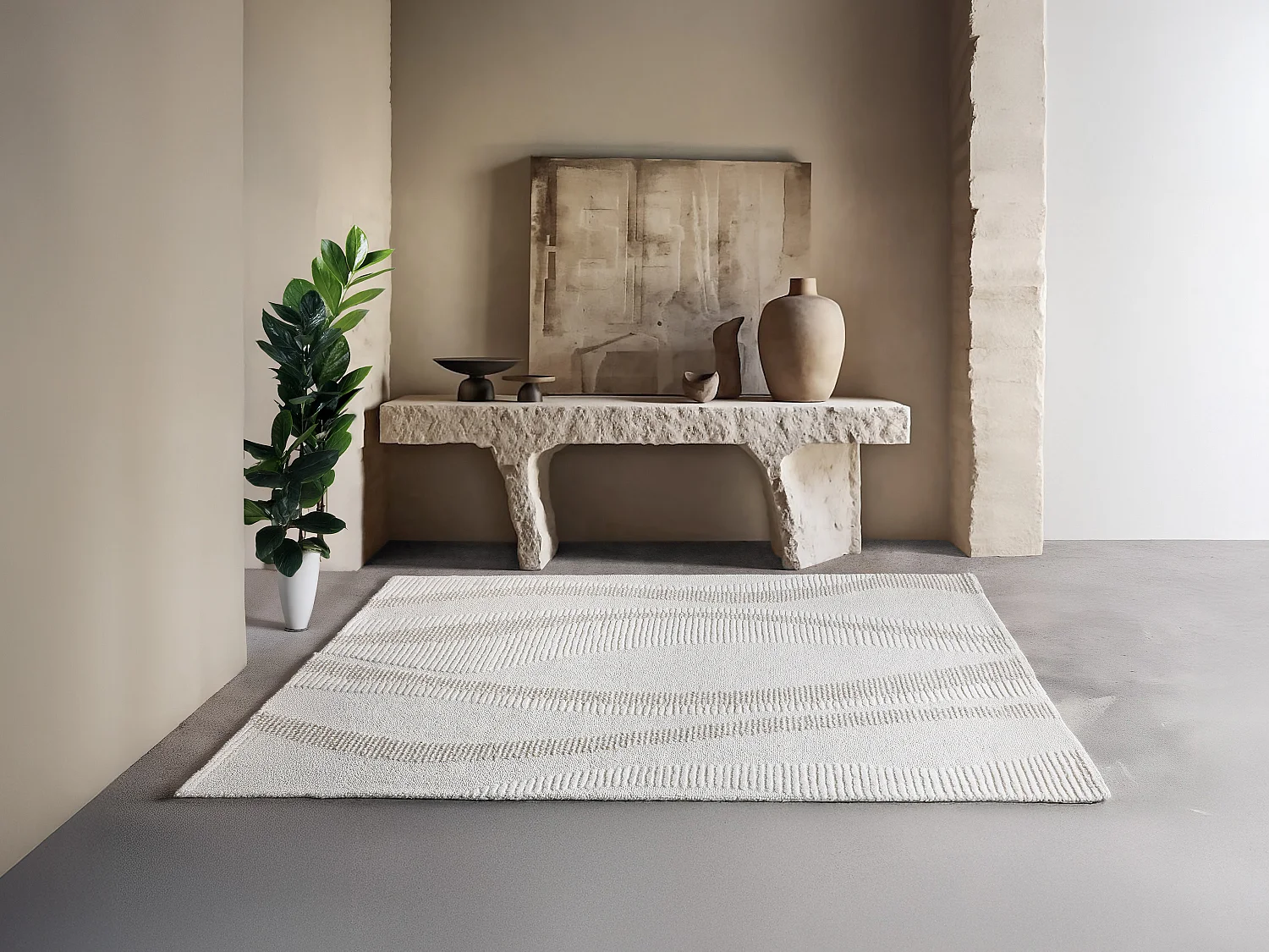 Tapis en relief 100% laine tufté main - 200 x 290 cm - Ivoire - SIRELIA